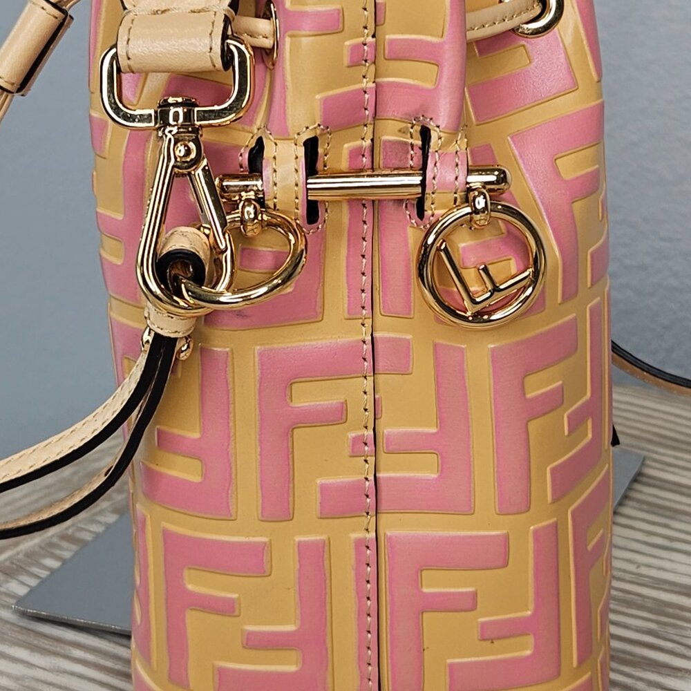 Fendi Vitello Liberty Mini Mon Tresor Bucket Bag Pink and Yellow - Picture 5 of 15